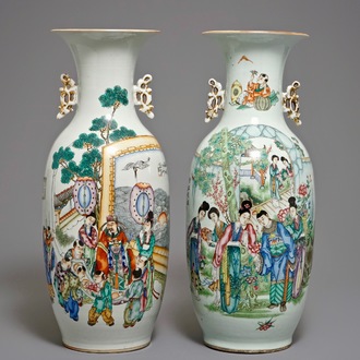 Two Chinese famille rose two-sided design vases, 19/20th C.